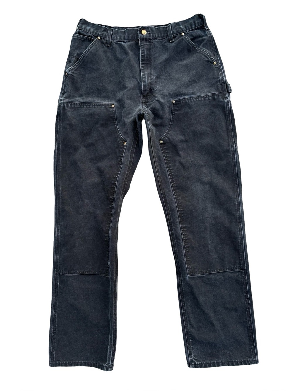 Carhartt B01 BLK Double Knee Dungaree Work Pants Black 36x36 (Fits 35x33) Faded